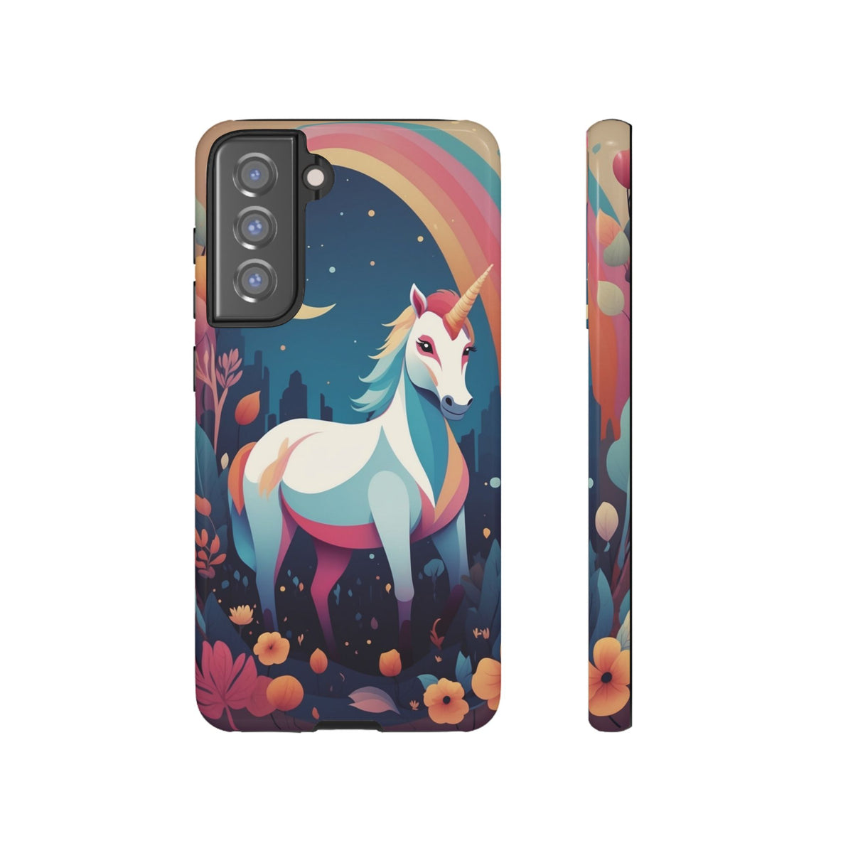 Stylised Unicorn & Rainbow Design Phone Case - Multicolor Phone Case - Samsung Galaxy S21 FE / Glossy