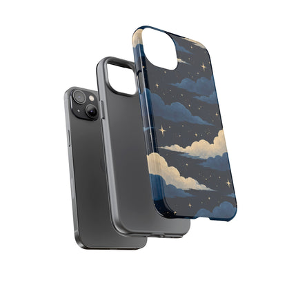Illustrated Navy Blue Clouds & Stars Phone Case