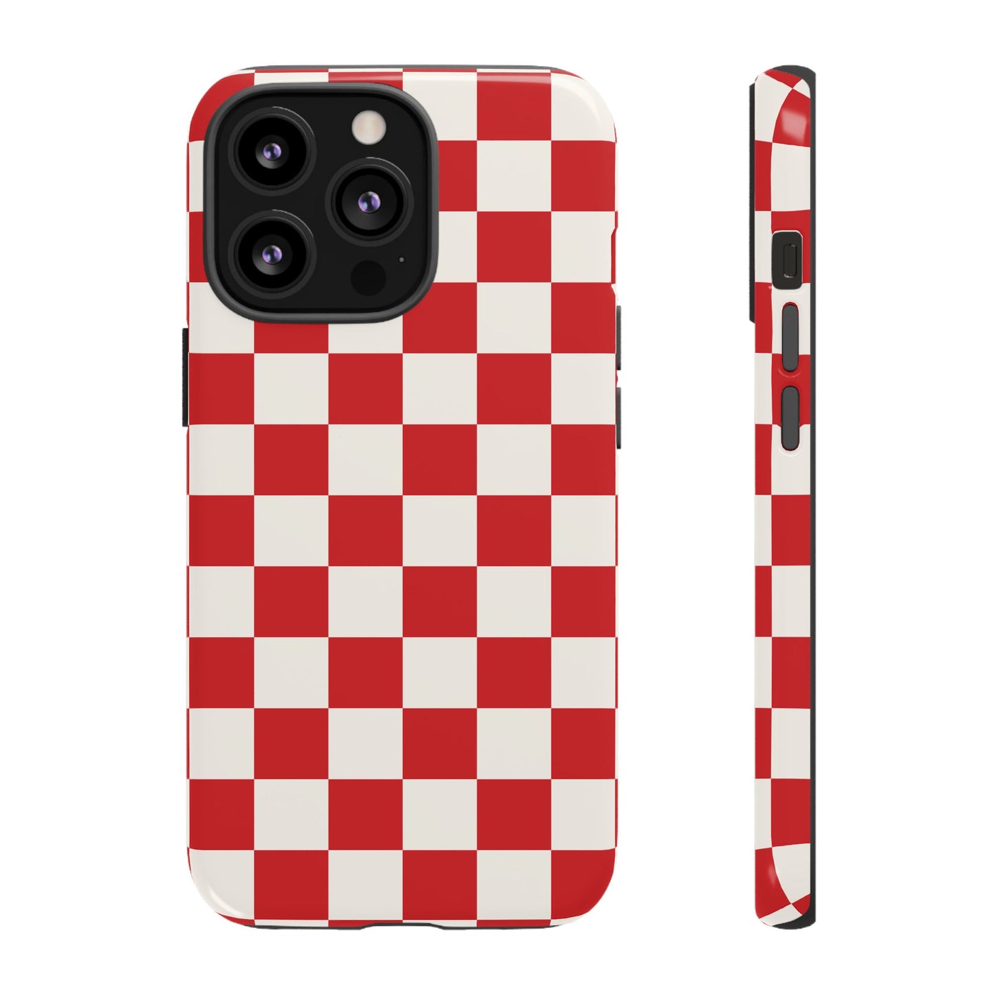 iPhone 13 Pro / Glossy Phone Case - ’Red Checkered Pattern’ Phone Case
