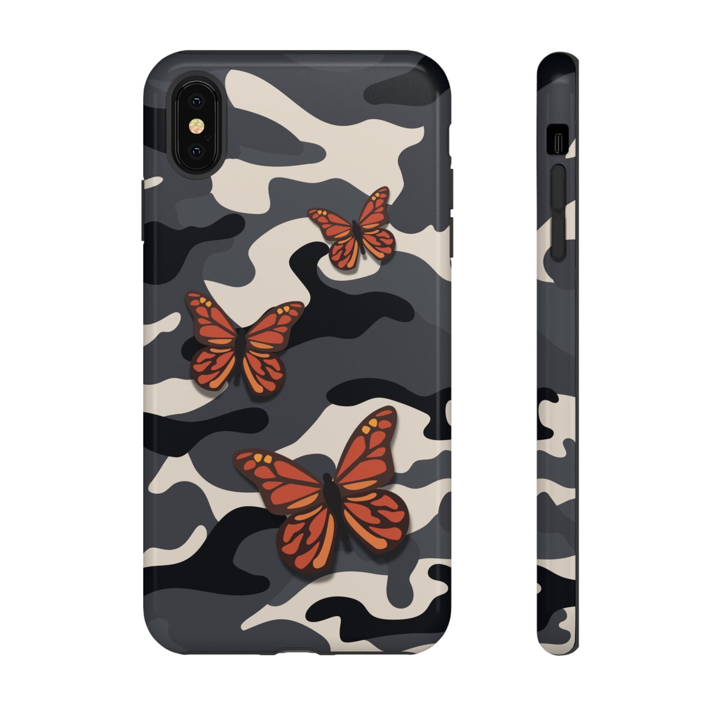 iPhone XS MAX / Glossy Phone Case - Black & Orange Butterfly Camo Phone Case