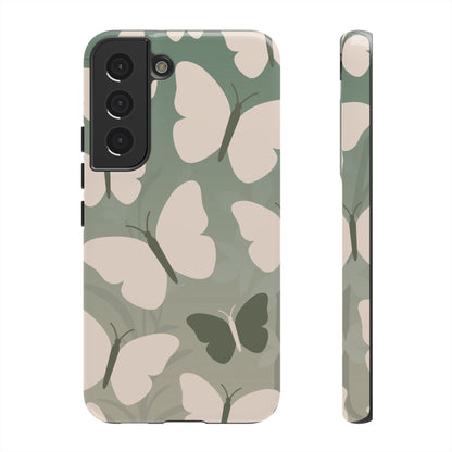 Samsung Galaxy S22 / Glossy Phone Case - Minimalist Light Green Butterfly Pattern Phone Case