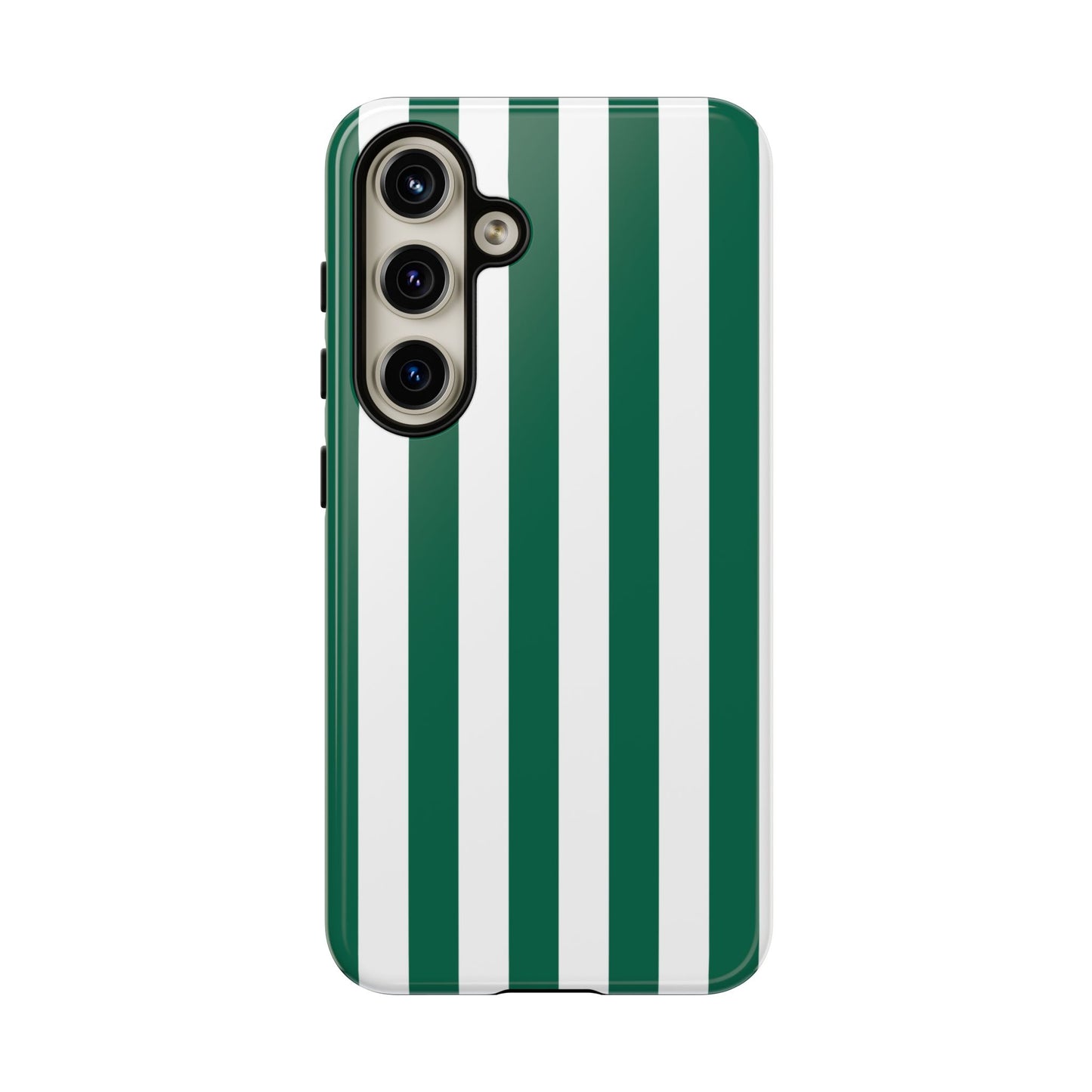 Samsung Galaxy S24 / Glossy Phone Case - Simple Green & White Stripe Pattern Phone Case