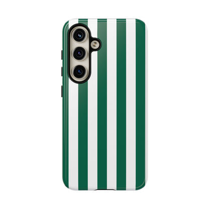 Samsung Galaxy S24 / Glossy Phone Case - Simple Green & White Stripe Pattern Phone Case
