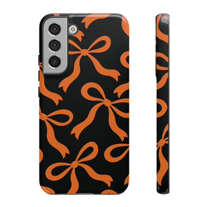 Bold Black and Burnt Orange Bow Pattern Phone Case - Black Phone Case - Samsung Galaxy S22 Plus / Glossy