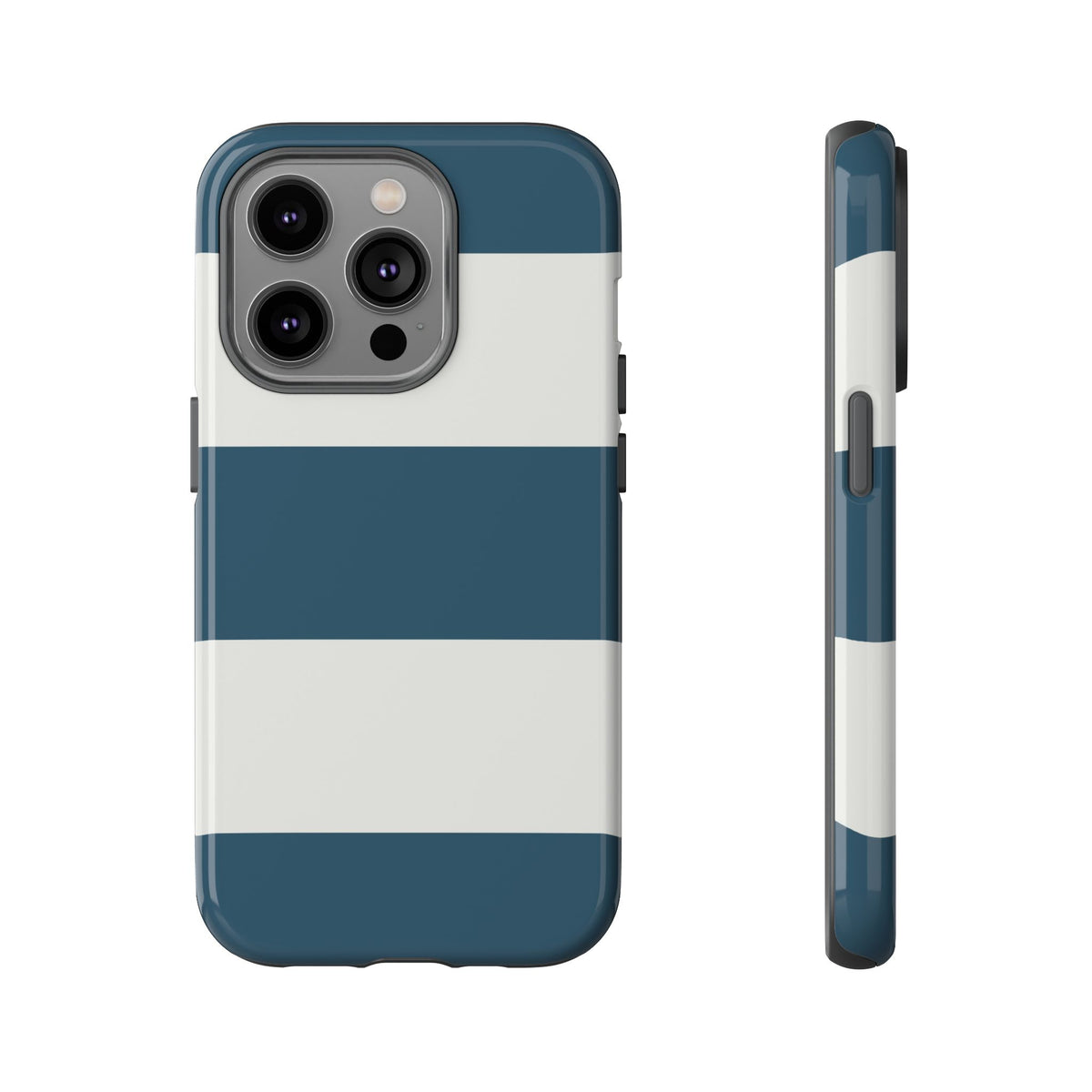 Blue & White Horizontal Stripe Pattern Phone Case - Blue Phone Case - iPhone 14 Pro / Glossy