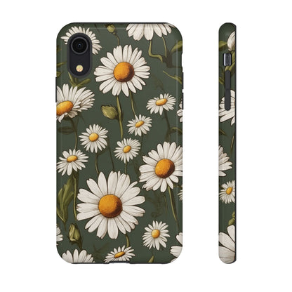iPhone XR / Glossy Phone Case - Boho Chic Daisies Floral Pattern ’White & Green’ Phone Case