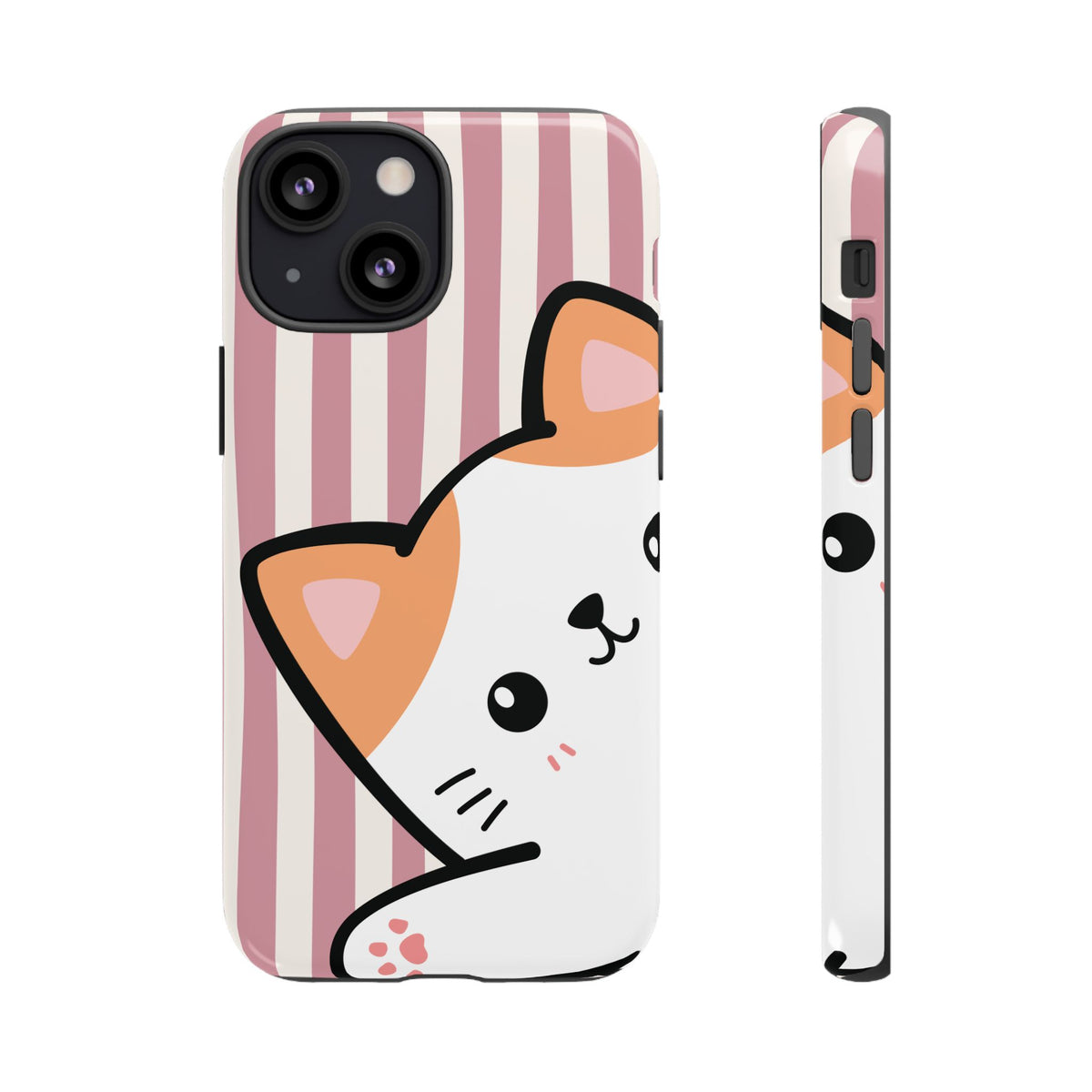 Playful Peakaboo Cat with Pink Stripe Pattern Phone Case - Pink Phone Case - iPhone 13 Mini / Glossy