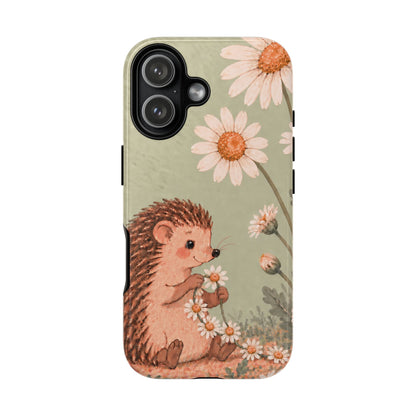 Whimsical Sage Green Hedgehog and Daisy Chain Phone Case - Green Phone Case - iPhone 17 / Glossy