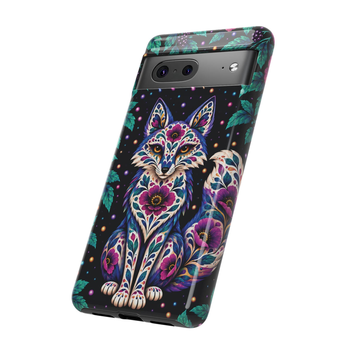 Vibrant Purple and Teal Calavera Fox Phone Case - Multicolor Phone Case