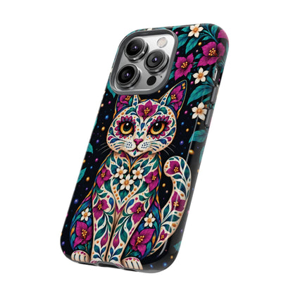 Vibrant Purple and Teal Calavera Cat Phone Case - Multicolor Phone Case