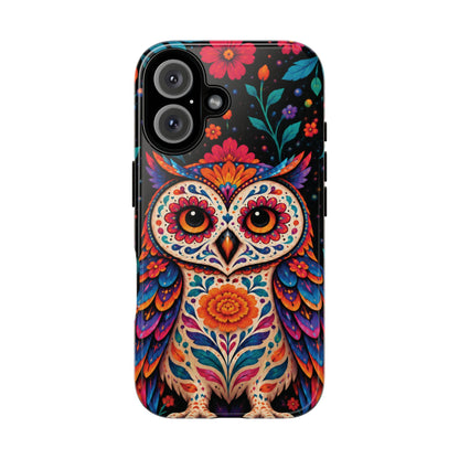 Vibrant Orange and Turquoise Calavera Owl Phone Case - Multicolor Phone Case - iPhone 16 / Glossy