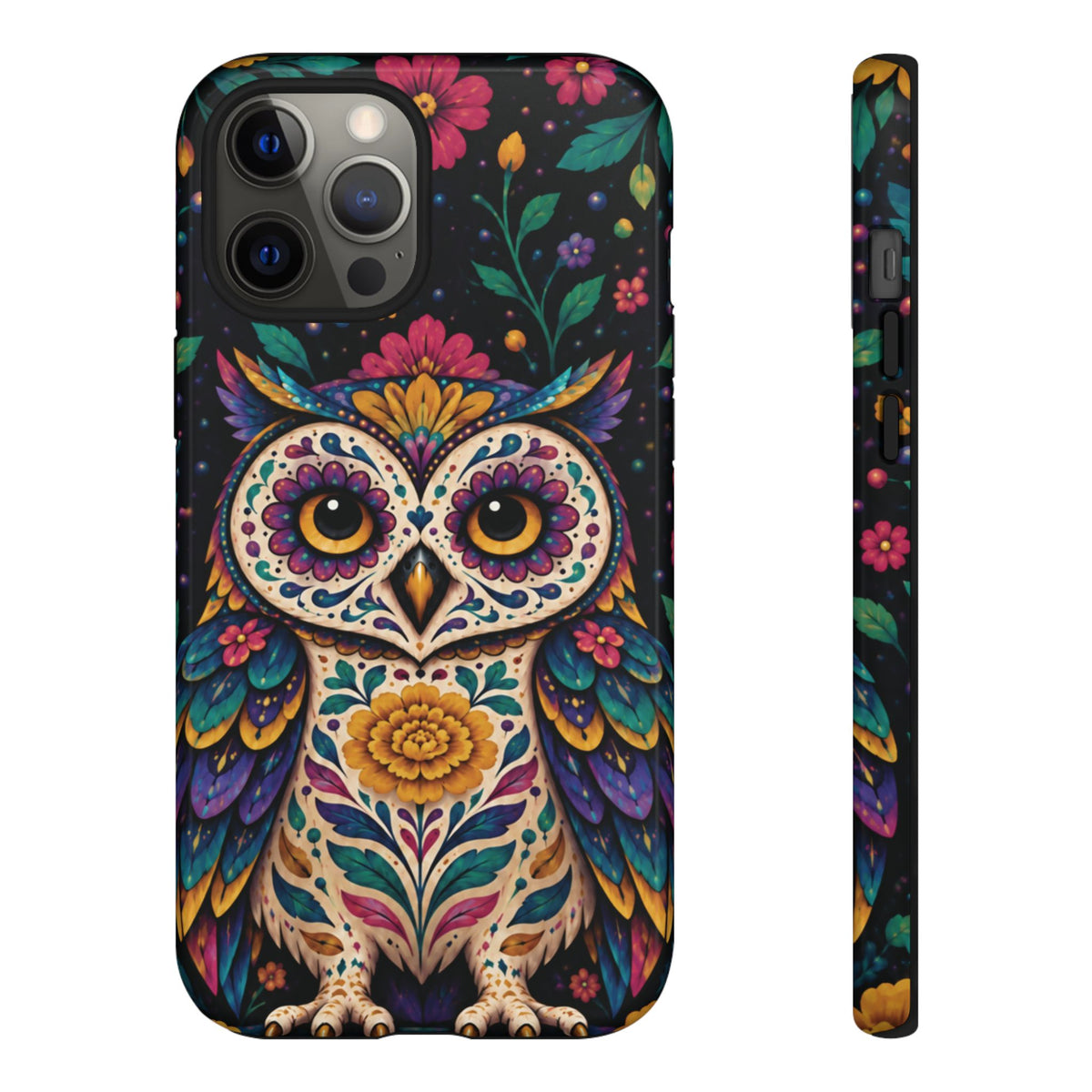 Vibrant Purple and Teal Calavera Owl Phone Case - Multicolor Phone Case - iPhone 12 Pro Max / Glossy