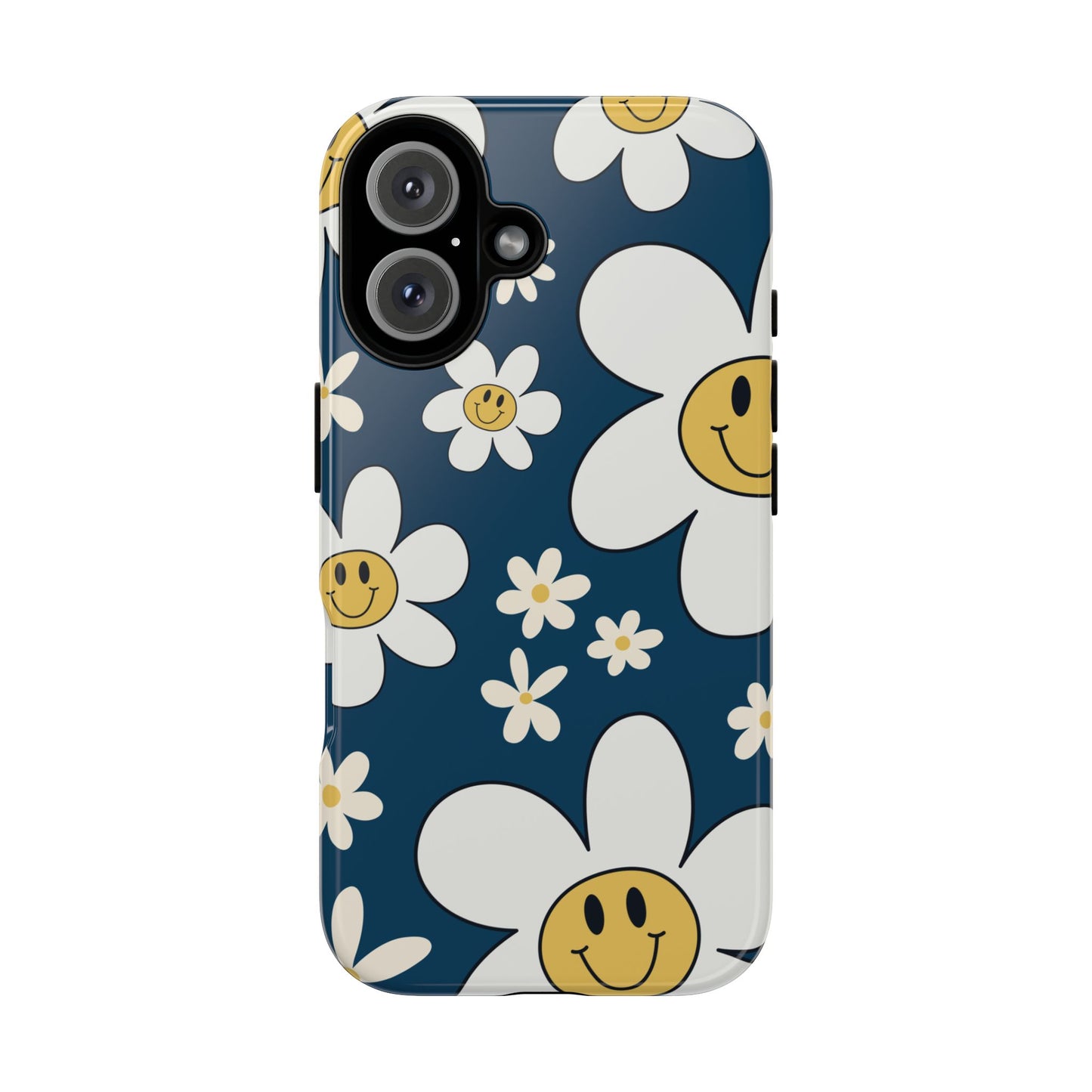 Fun Retro Daisy Pattern with Blue Background Phone Case - Blue Phone Case - iPhone 16 / Glossy