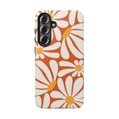 Retro Orange Daisy Pattern Phone Case - Orange Phone Case - Samsung Galaxy S25 Plus / Glossy
