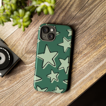 Forest Green Doodle Star Phone Case