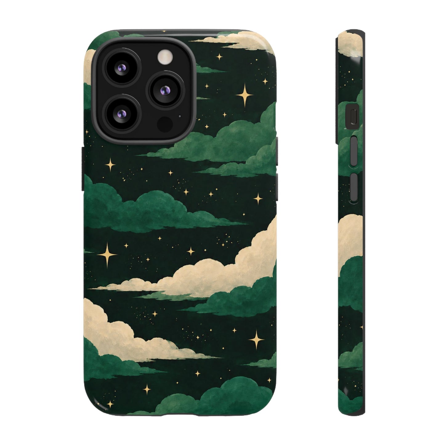 Illustrated Emerald Green Clouds & Stars Phone Case