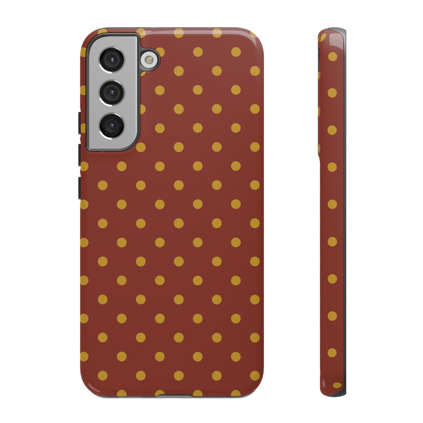 Samsung Galaxy S22 Plus / Glossy Phone Case - Trendy Brown & Mustard Dot Pattern Phone Case