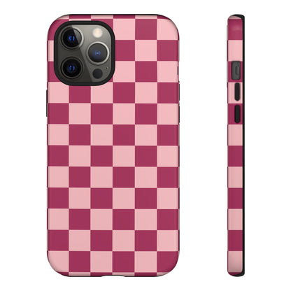 iPhone 12 Pro Max / Glossy Phone Case - ’Pink Checkered Pattern’ Phone Case