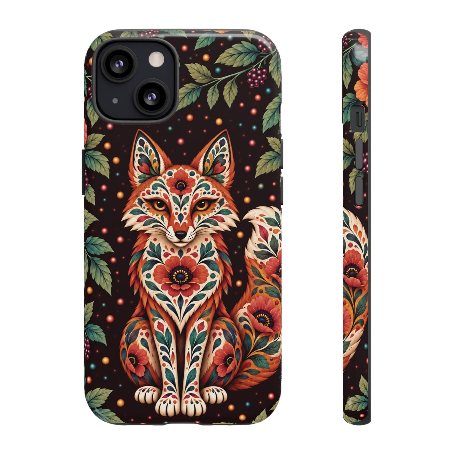 Vibrant Terracotta and Teal Calavera Fox Phone Case - Multicolor Phone Case - iPhone 13 / Glossy