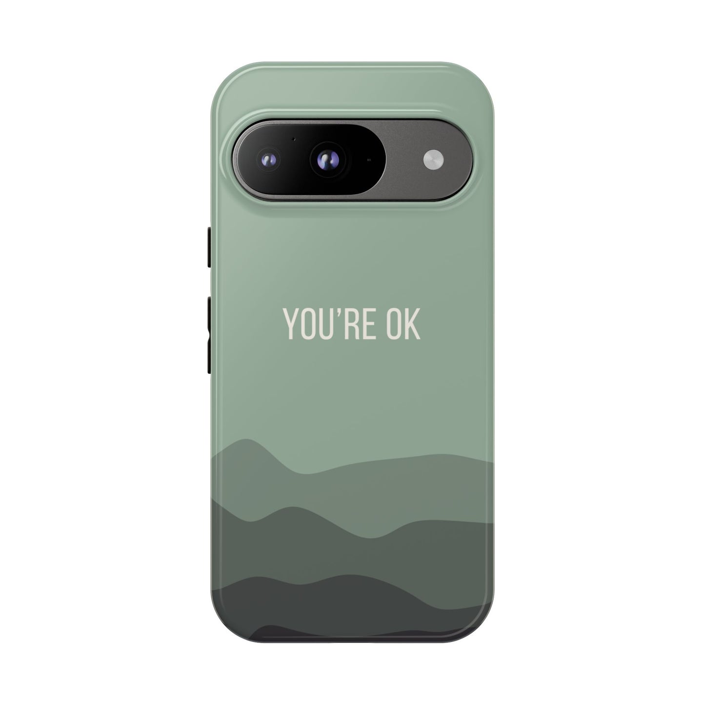 Google Pixel 9 / Glossy Phone Case - Minimalist Green Waves ’You’re OK’ Statement Phone Case