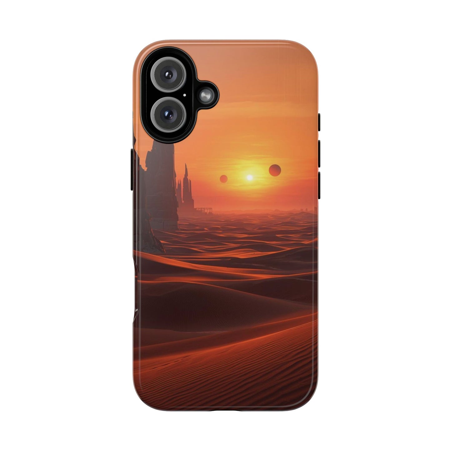 Twin Suns Desert World Sci-fi Phone Case - Orange Phone Case - iPhone 16 Plus / Glossy
