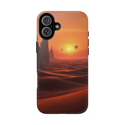 Twin Suns Desert World Sci-fi Phone Case - Orange Phone Case - iPhone 16 Plus / Glossy