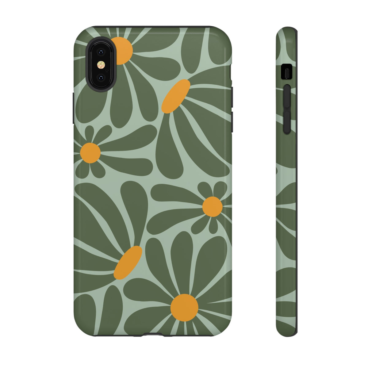 Retro Green Daisy Pattern Phone Case - Green Phone Case - iPhone XS MAX / Glossy