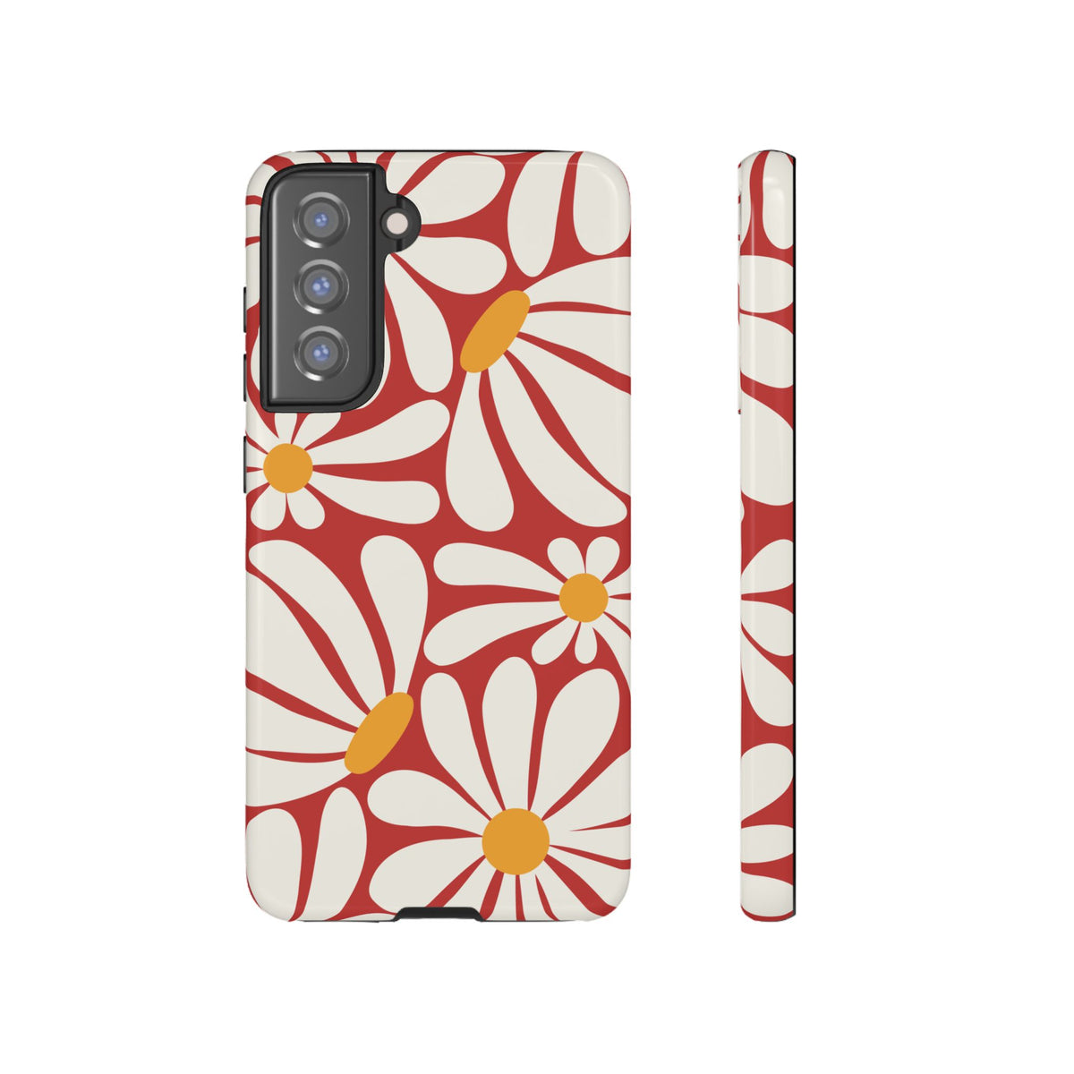 Retro Red Daisy Pattern Phone Case - Red Phone Case - Samsung Galaxy S21 FE / Glossy