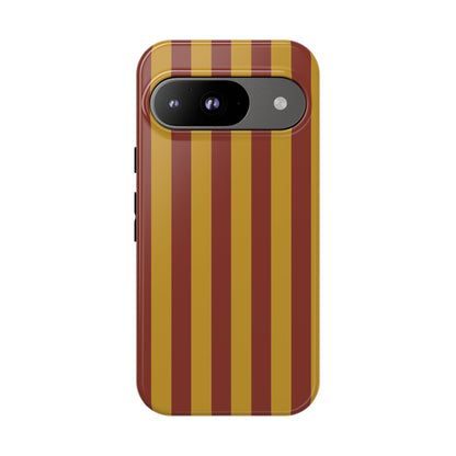 Google Pixel 9 / Glossy Phone Case - Trendy Mustard & Burgandy Stripe Pattern Phone Case