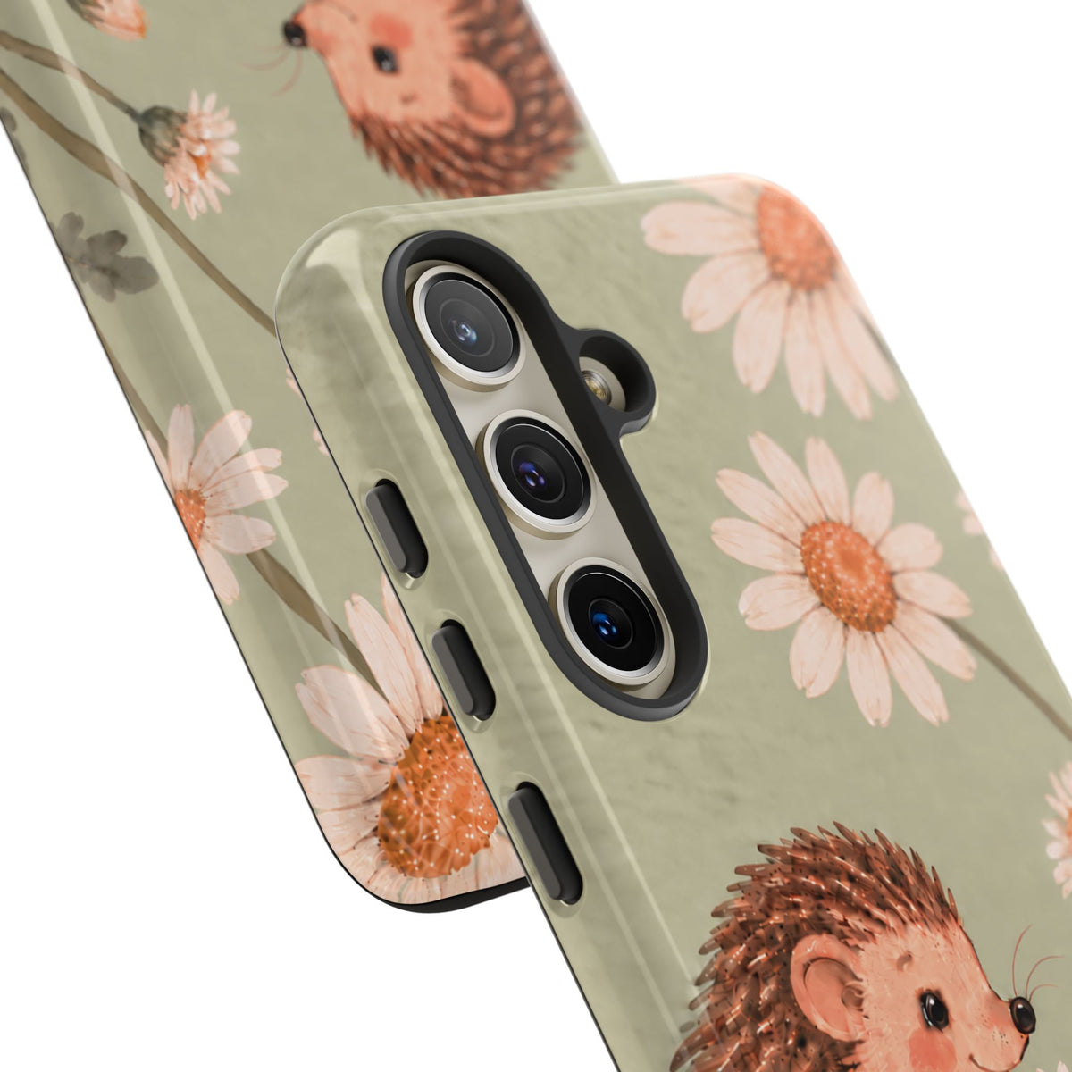 Whimsical Sage Green Hedgehog and Daisy Chain Phone Case - Green Phone Case