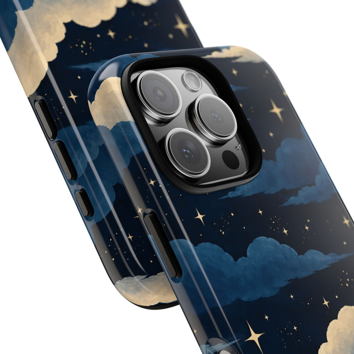Illustrated Navy Blue Clouds & Stars Phone Case