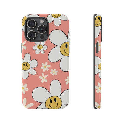 Fun Retro Daisy Pattern with Pink Background Phone Case - Pink Phone Case - iPhone 15 Pro Max / Glossy