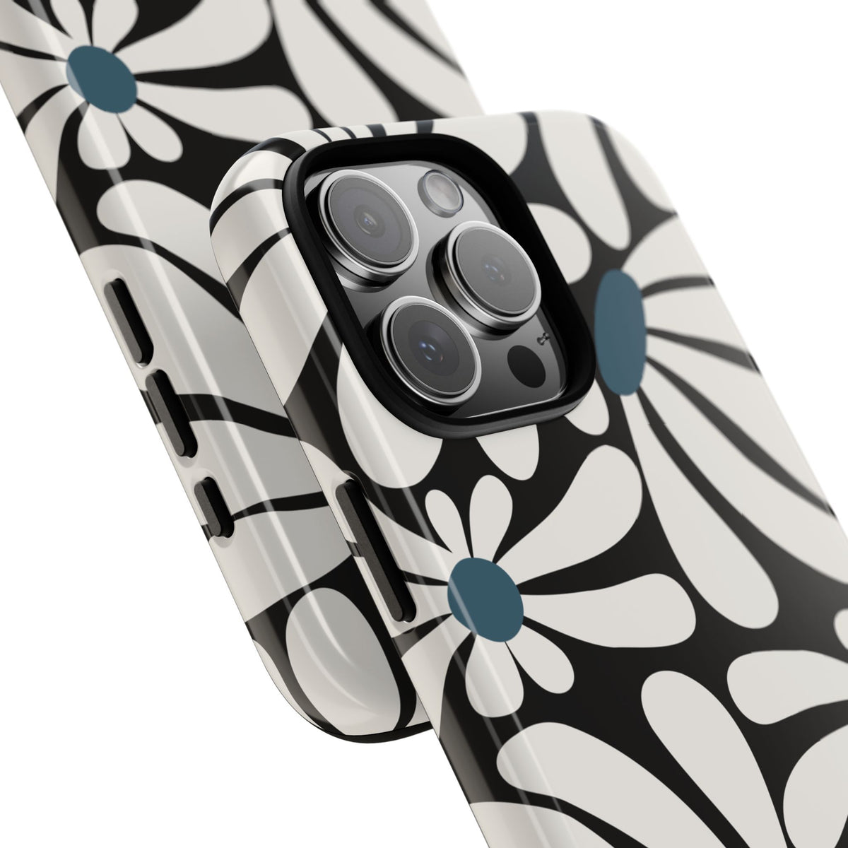 Retro Black Daisy Pattern Phone Case - Black Phone Case