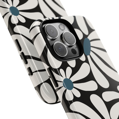Retro Black Daisy Pattern Phone Case - Black Phone Case