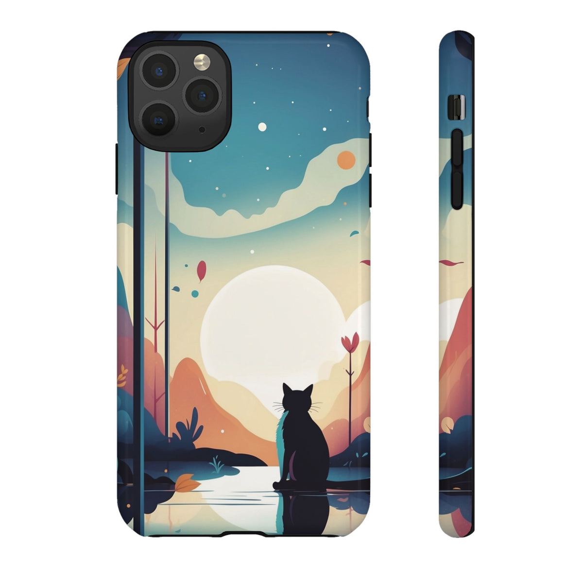 Stylised Cat & Moon Design Phone Case - Multicolor Phone Case - iPhone 11 Pro Max / Glossy