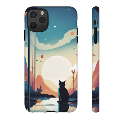 Stylised Cat & Moon Design Phone Case - Multicolor Phone Case - iPhone 11 Pro Max / Glossy