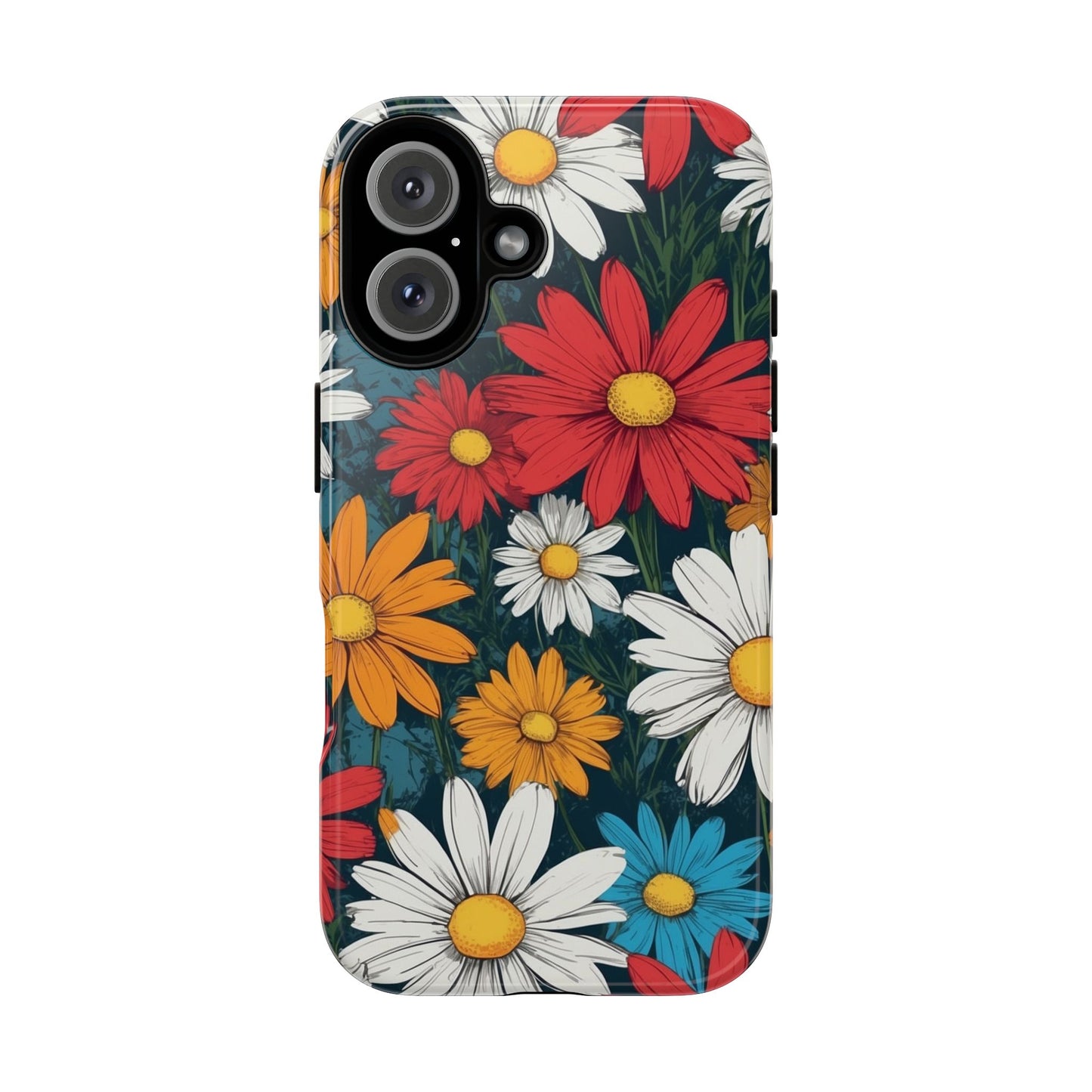 iPhone 16 / Glossy Phone Case - Pop Art Daisies Illustration ’Red & Orange’ Phone Case
