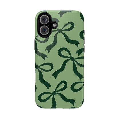 Bold Sage Green and Forest Green Bow Pattern Phone Case - Green Phone Case - iPhone 16 Plus / Glossy