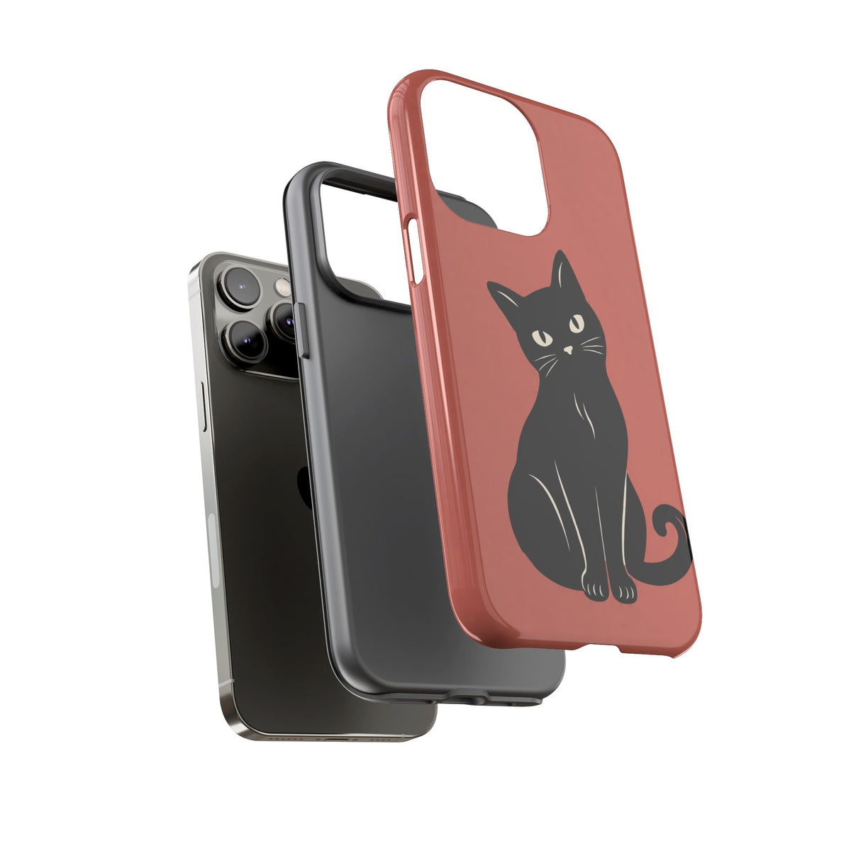 Minimalist Coral Red & Black Cat Phone Case