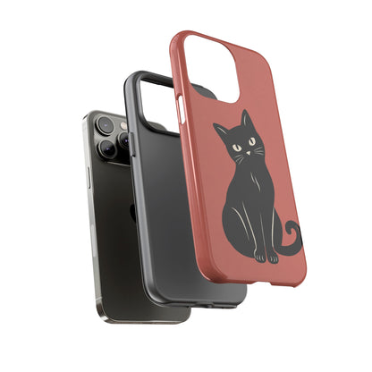 Minimalist Coral Red & Black Cat Phone Case