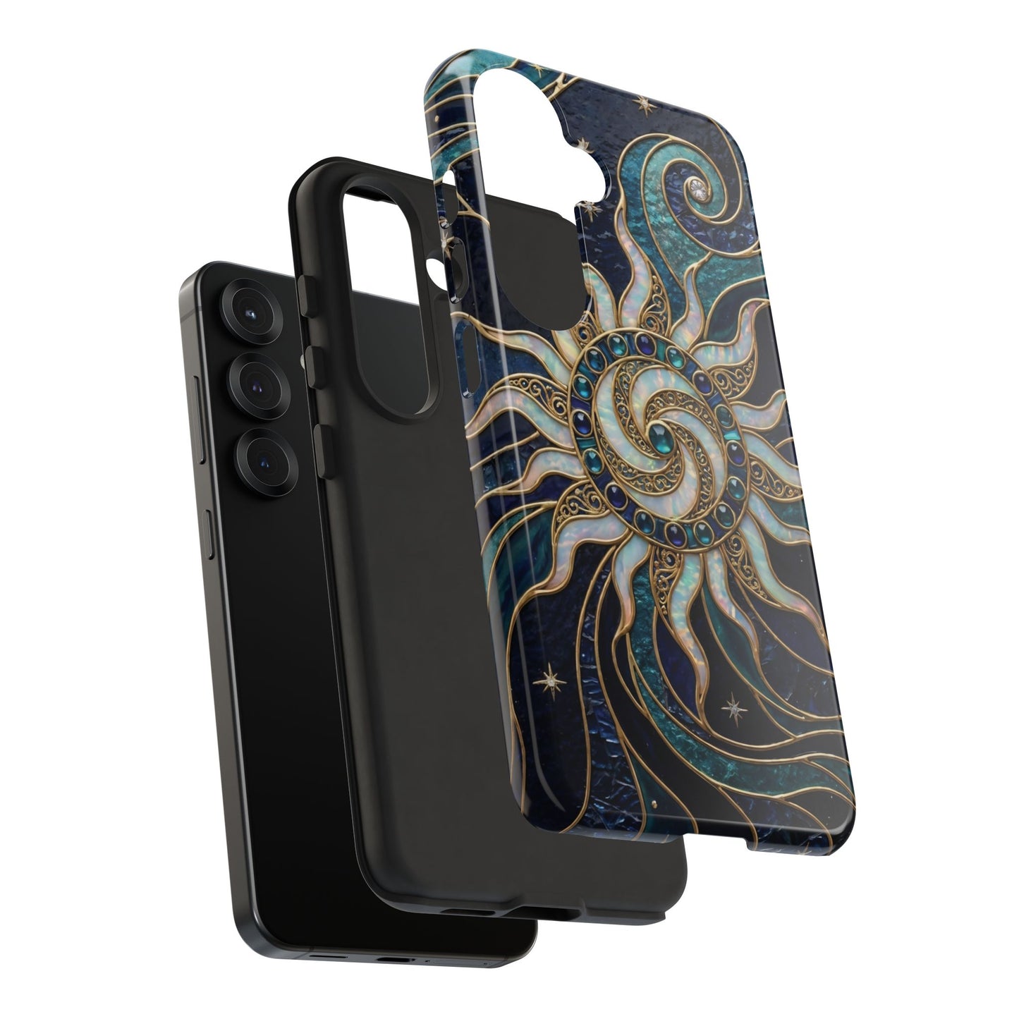 Elegant Teal & Gold Cosmic Sunburst Phone Case