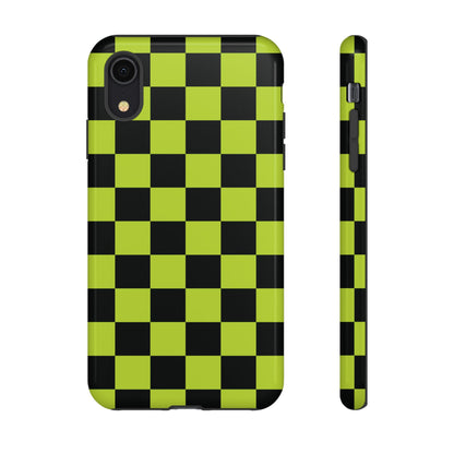 Trendy Neon Lime Green & Black Checked Pattern Phone Case - Green Phone Case - iPhone XR / Glossy