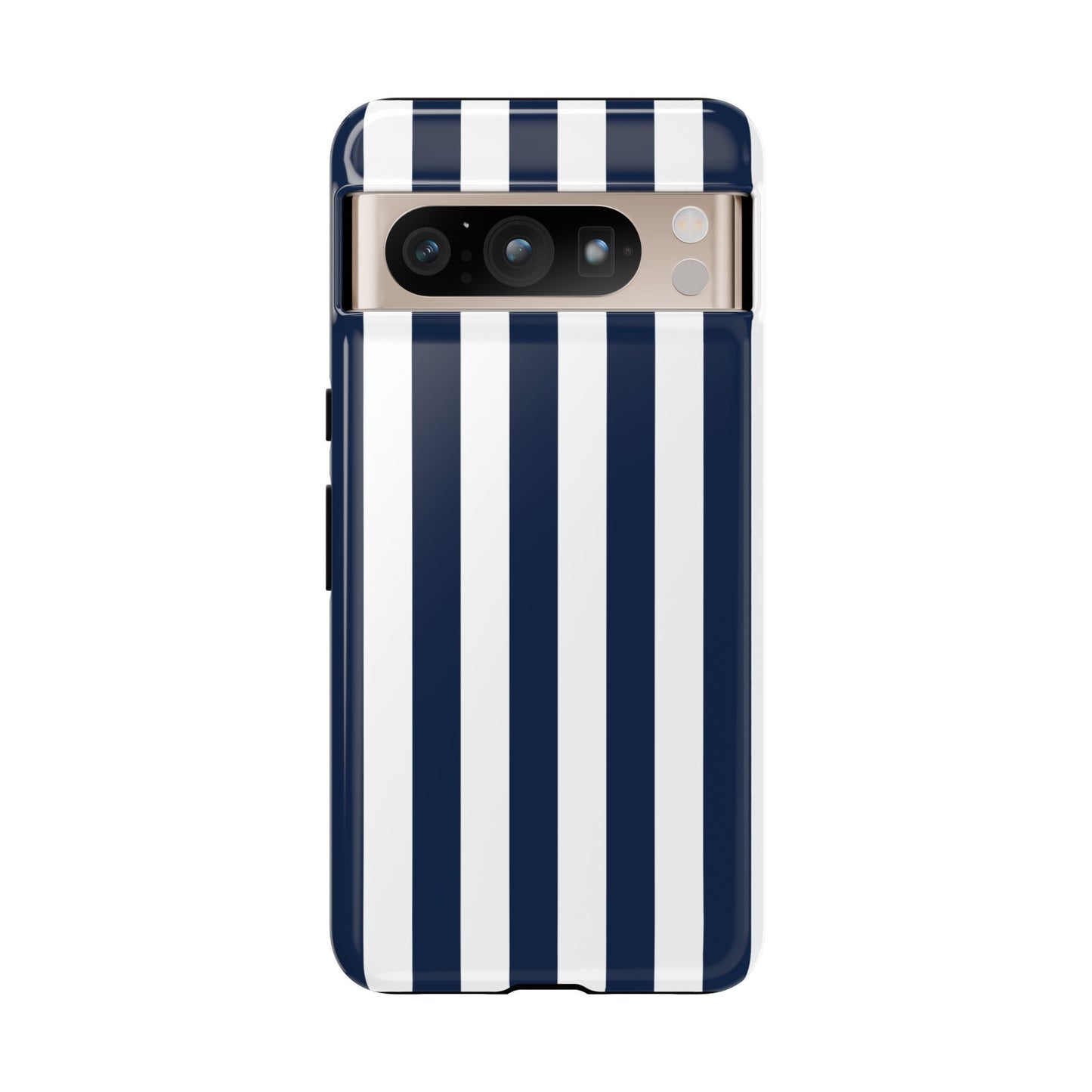 Google Pixel 8 Pro / Glossy Phone Case - Simple Dark Blue & White Stripe Pattern Phone Case