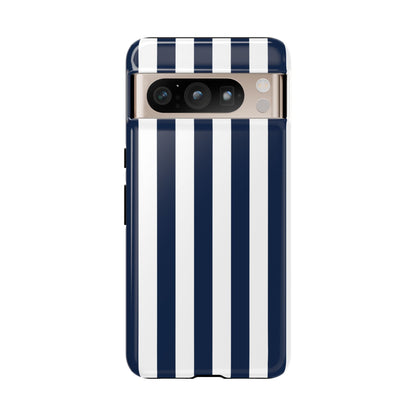 Google Pixel 8 Pro / Glossy Phone Case - Simple Dark Blue & White Stripe Pattern Phone Case