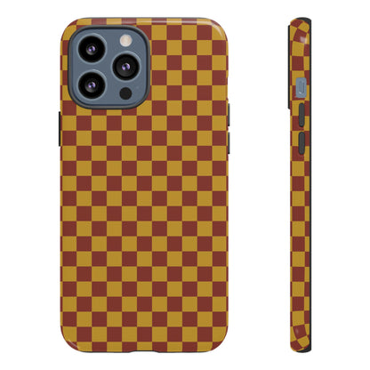 iPhone 13 Pro Max / Glossy Phone Case - Trendy Mustard & Burgandy Small Checked Pattern Phone Case