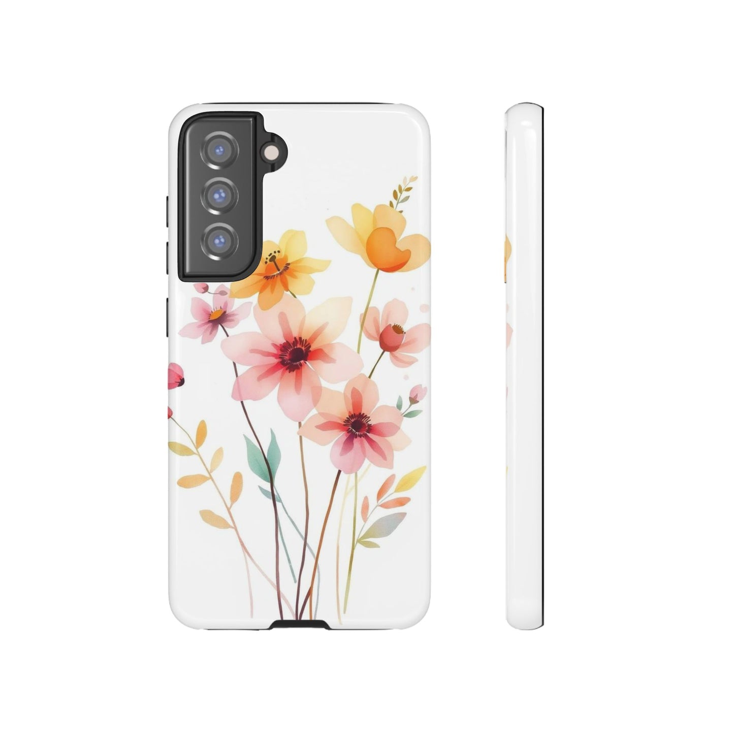 Samsung Galaxy S21 FE / Glossy Phone Case - Boho Chic Watercolour Blooms Design Phone Case