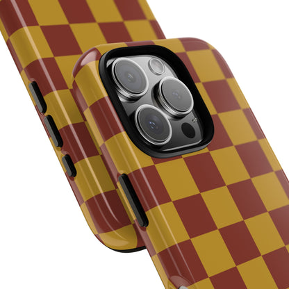 Trendy Mustard & Burgandy Checked Pattern Phone Case - Brown Phone Case