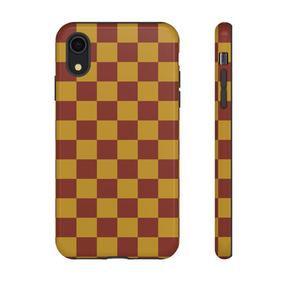 iPhone XR / Glossy Phone Case - Trendy Mustard & Burgandy Checked Pattern Phone Case