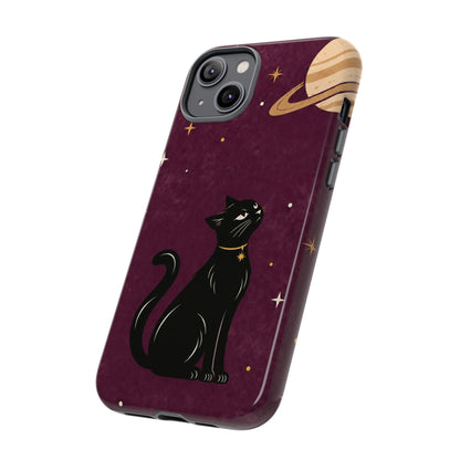 Whimsical Plum Celestial Black Cat Phone Case