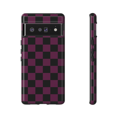Google Pixel 6 Pro / Glossy Phone Case - Trendy Plum & Black Checked Pattern Phone Case